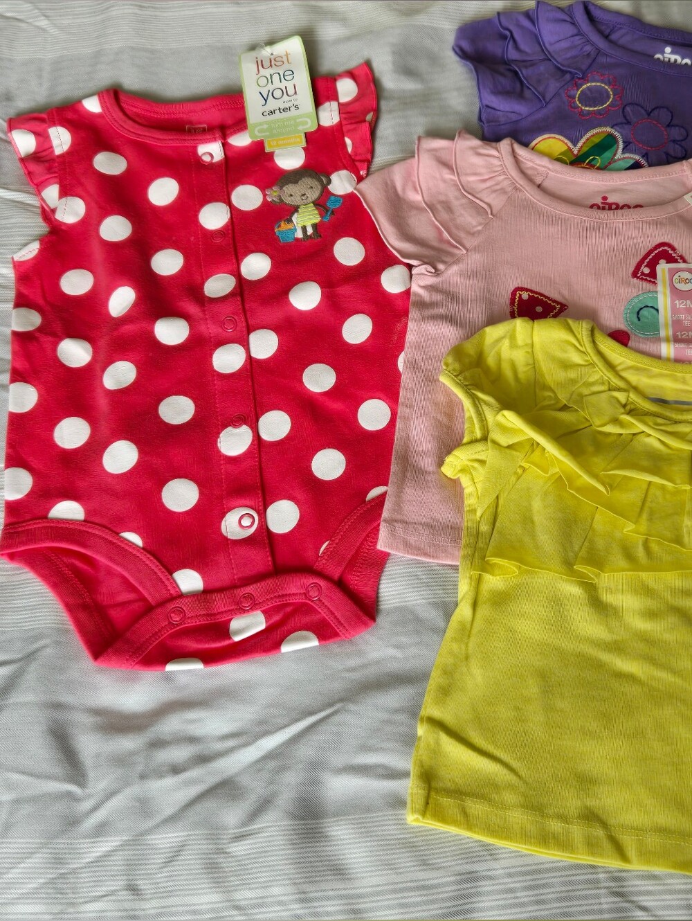 Size 12 Month Girls Lot Carters Onesie Circo Shirts 4 Pieces NWT